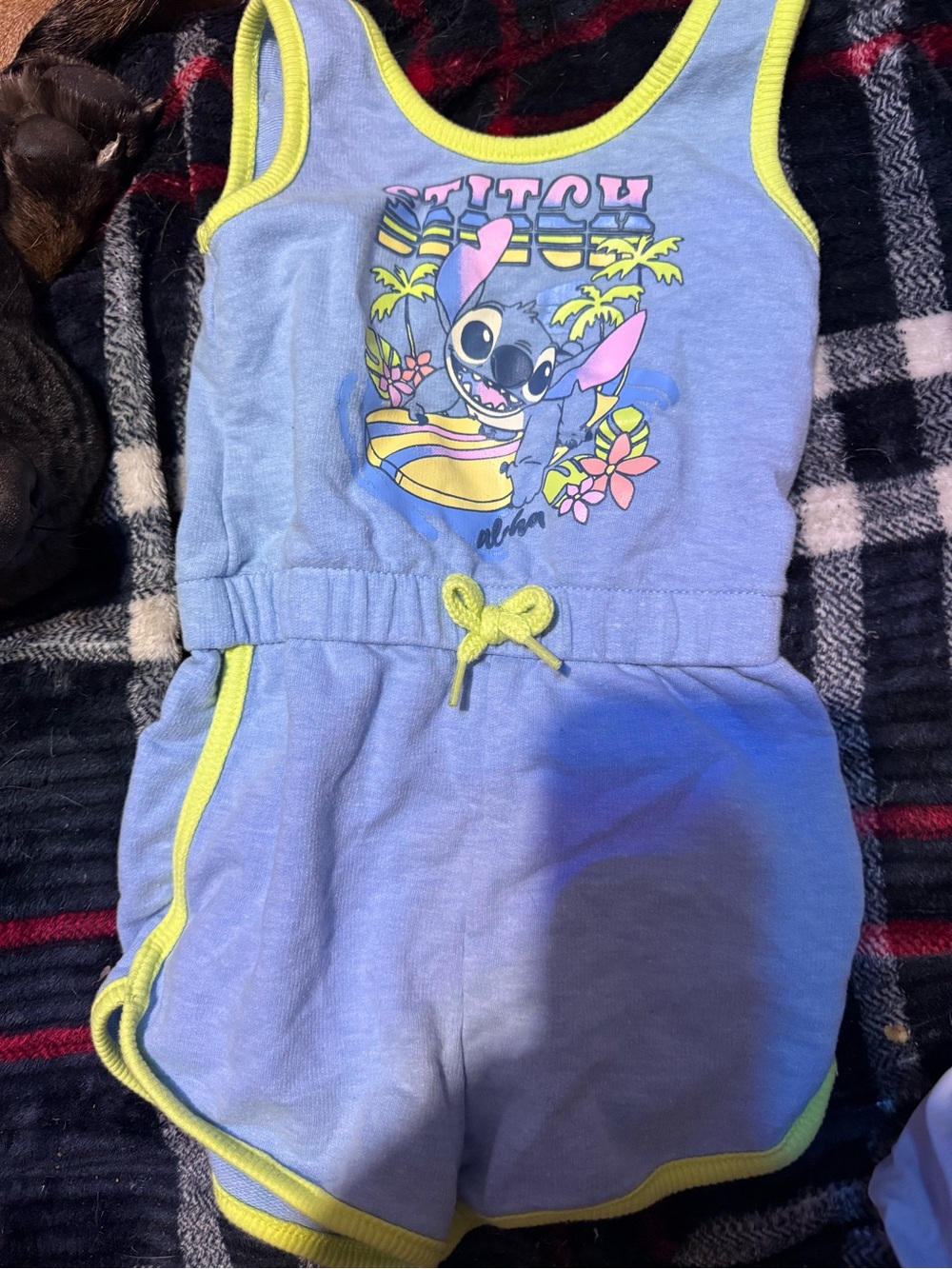 Disney Stitch Light Blue Top with Neon Yellow Trim